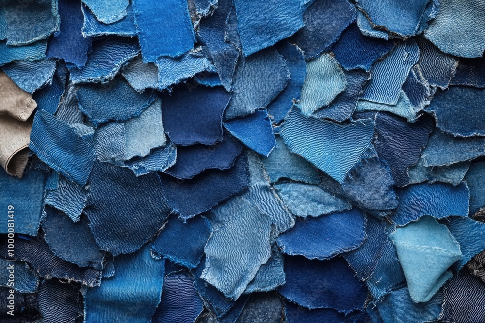 Worn Denim Fabric Scraps in Various Shades of Blue with Frayed Edges Create a Unique Textile Colle Worn Denim Fabric Scraps in Various Shades of Blue with Frayed Edges Create a Unique Textile Colle