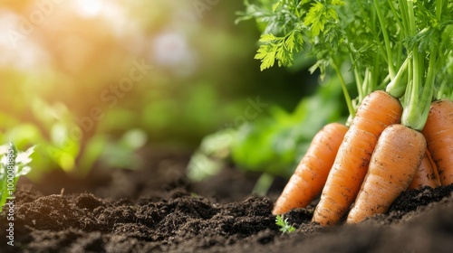 Freshly harvested carrots stand tall in a flourishing urban garden during gol...