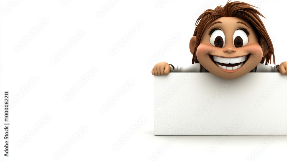 A cartoon girl is smiling and looking at a white board