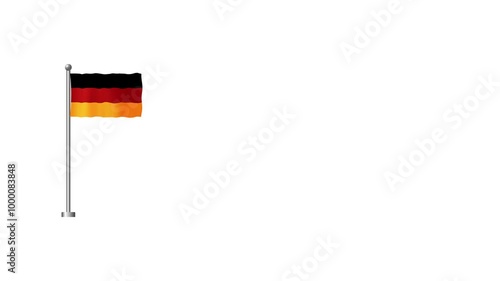 Germany flag animation with flagpole waving in the wind on white background.