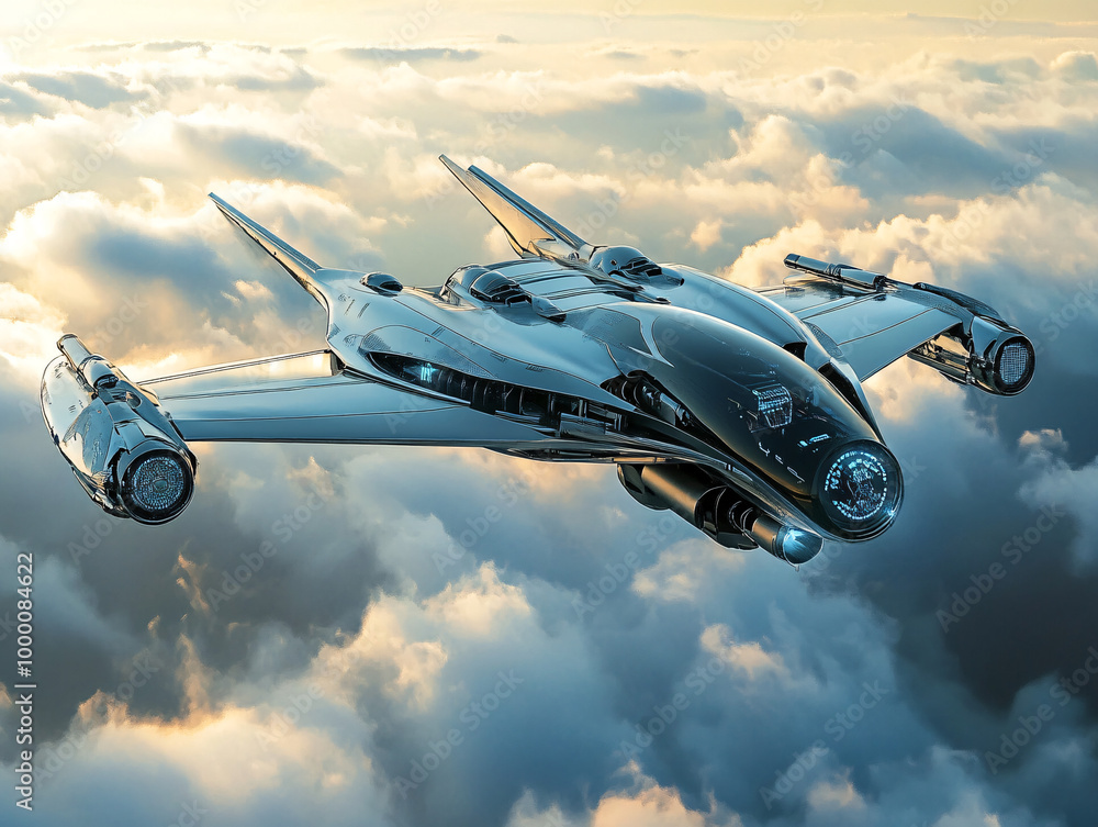 Fototapeta premium Futuristic Spacecraft Soaring Above the Clouds