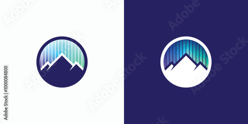 A combination logo that combines the shape of a mountain, and aurora light. Icon for business, outdoor, travel, and personal branding.