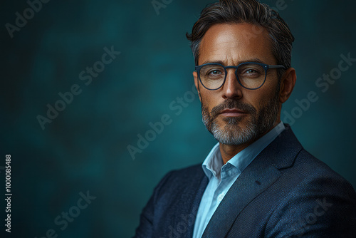 A confident lawyer in a suit, isolated on a pastel cream background, showcasing professionalism and expertise in law,