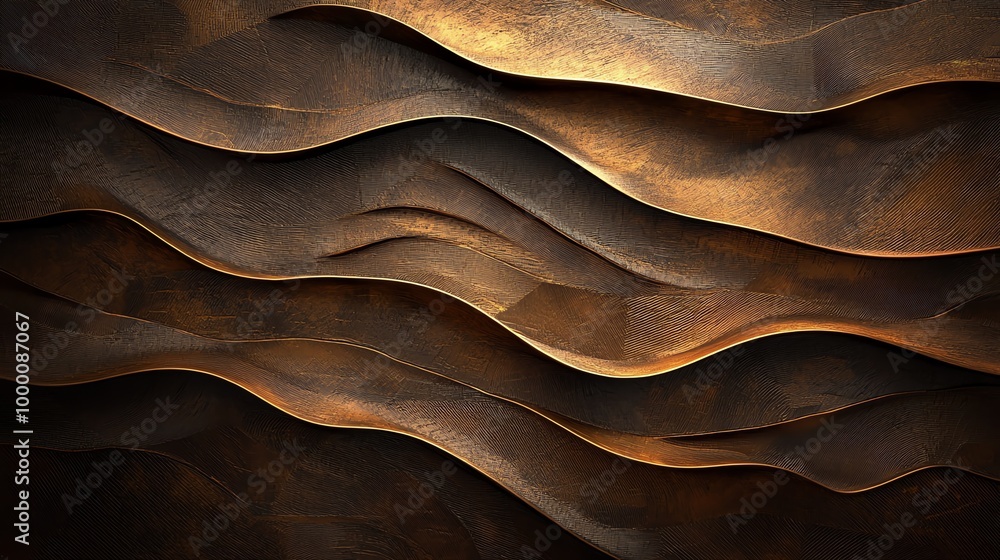 Abstract metal wave pattern with warm tones, creating a luxurious texture and elegant background for design projects and creative concepts. Abstract metal wave pattern with warm tones, creating a luxurious texture and elegant background for design projects and creative concepts.