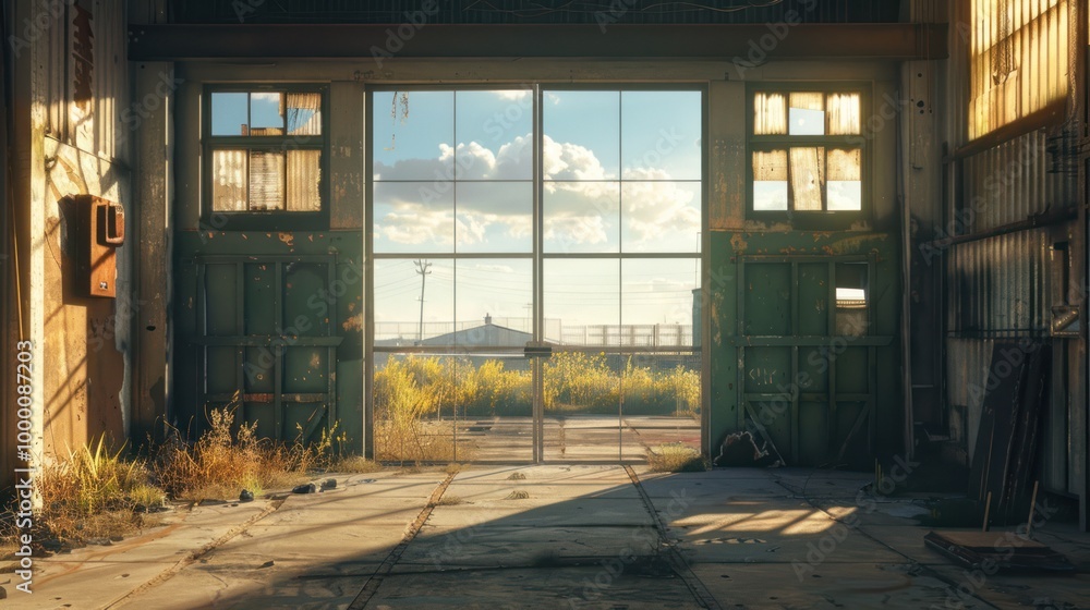 Abandoned Warehouse with Sunlight Streaming Through Abandoned Warehouse with Sunlight Streaming Through