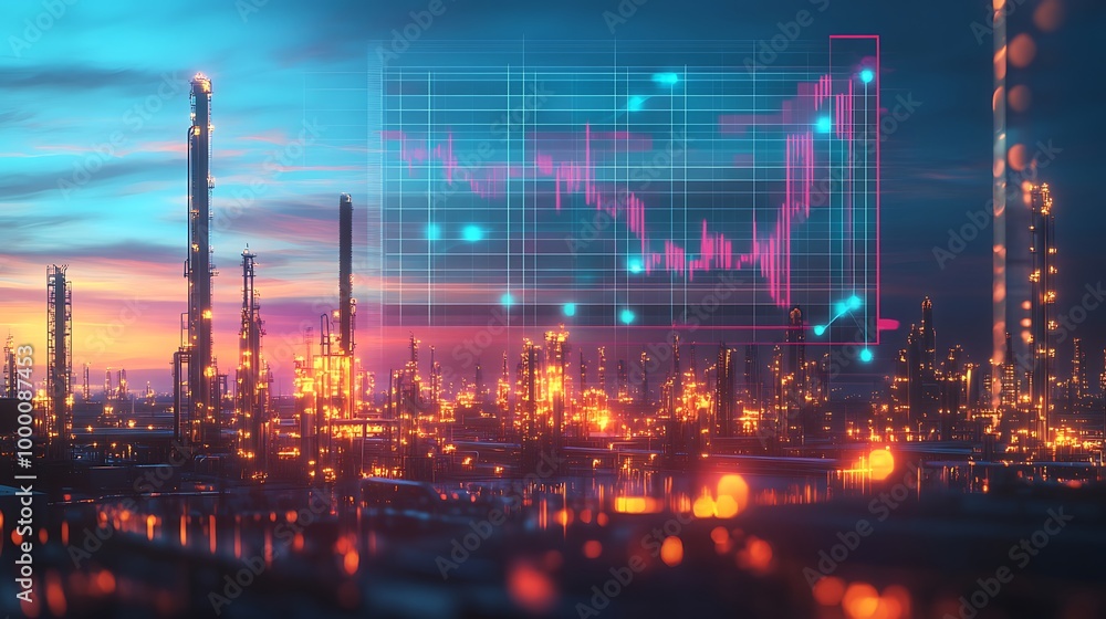 Industrial Skyline with Stock Market Overlay Industrial Skyline with Stock Market Overlay