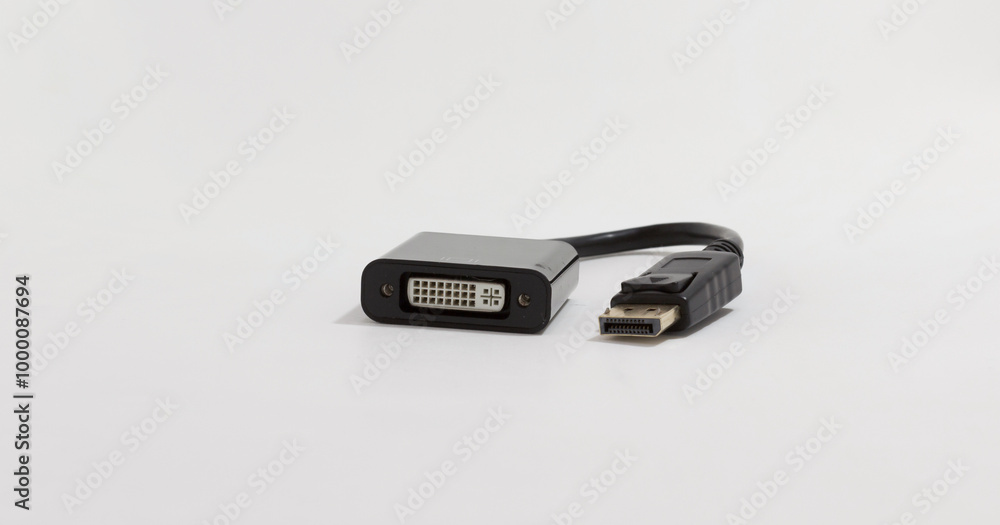 Close up of DisplayPort to DVI adapter on white background, suitable for connecting monitors. Close up of DisplayPort to DVI adapter on white background, suitable for connecting monitors.