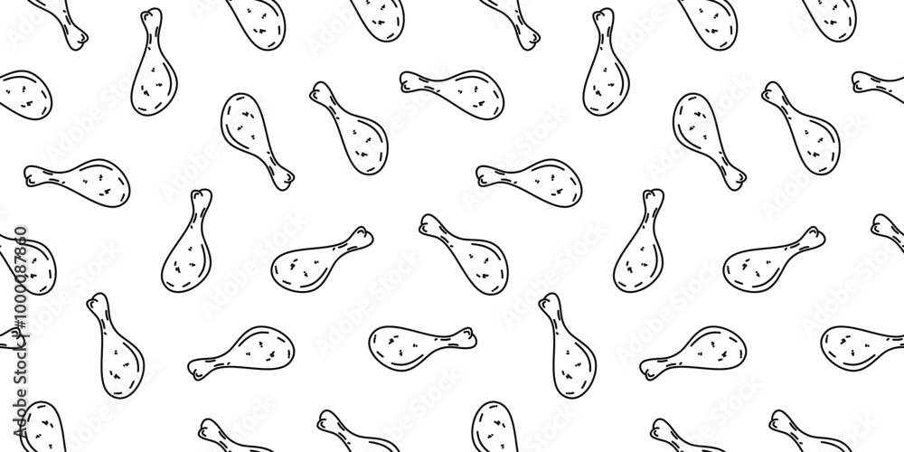 Obraz premium fried chicken seamless pattern background. doodle fried chicken pattern background. Fried chicken doodle pattern. fast food background. Chicken leg seamless pattern. Chicken drumstick pattern