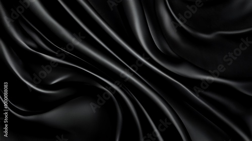 Elegant black silk fabric background with smooth flowing texture and luxurious appearance, perfect for fashion and design themes.