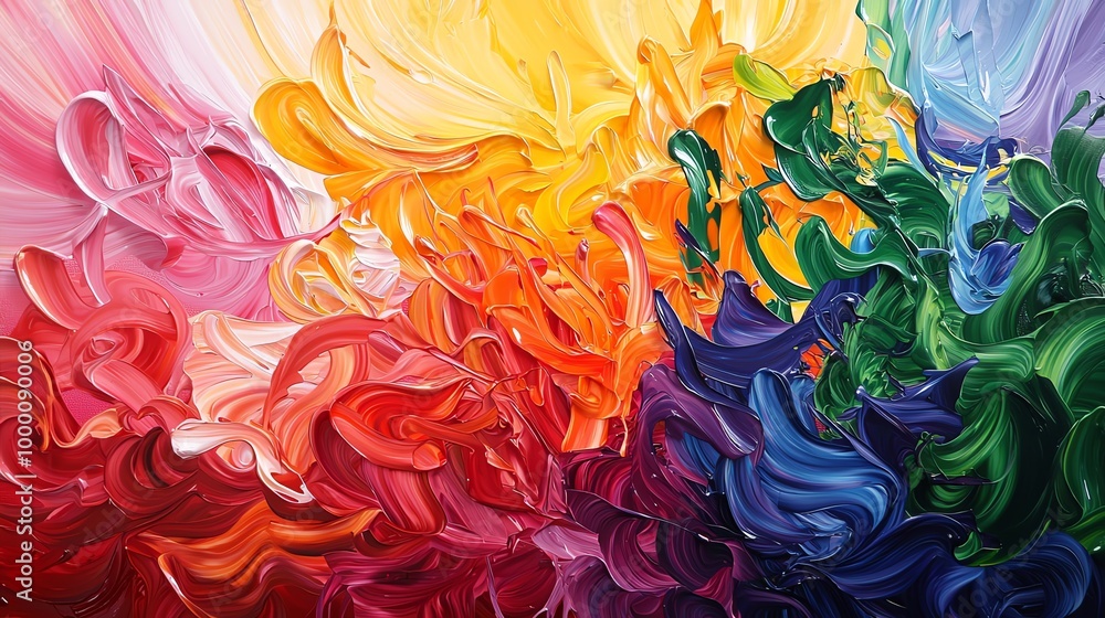 Vibrant abstract painting with bold strokes and a colorful spectrum of warm and cool hues blending seamlessly together. Vibrant abstract painting with bold strokes and a colorful spectrum of warm and cool hues blending seamlessly together.