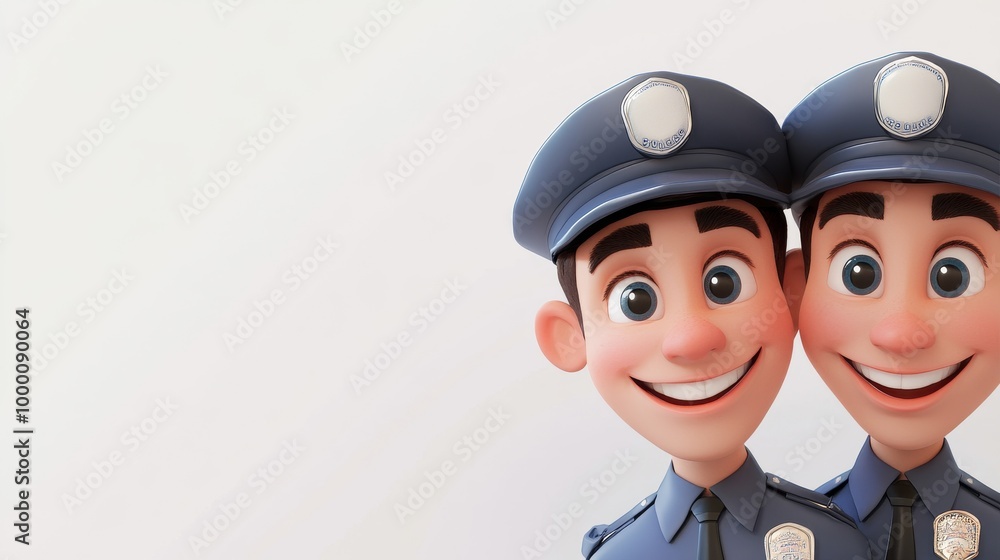 Two cartoon police officers are smiling and wearing blue hats Two cartoon police officers are smiling and wearing blue hats