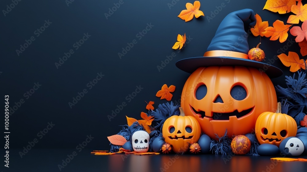 Cute Halloween Characters with Pumpkins and Spooky Autumn Decorations Cute Halloween Characters with Pumpkins and Spooky Autumn Decorations
