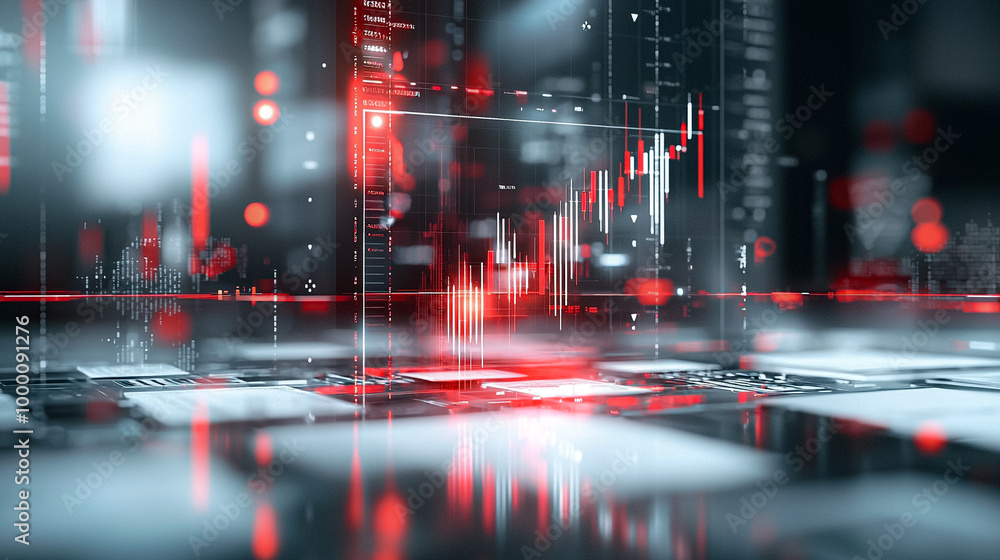 A computer generated image of a city with red and blue lights A computer generated image of a city with red and blue lights