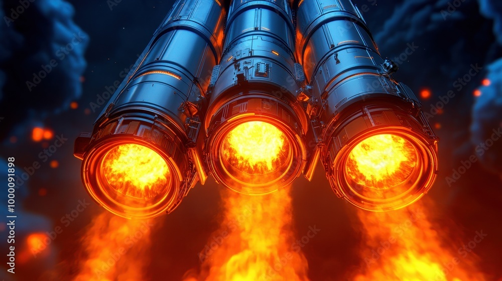 Spacecraft Launch Sequence with Ignition Flames Spacecraft Launch Sequence with Ignition Flames