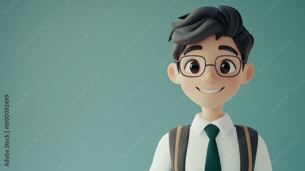 A cartoon boy with glasses and a tie is smiling A cartoon boy with glasses and a tie is smiling