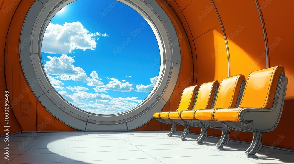 Obraz premium Serene Moment at a Spaceport Terminal