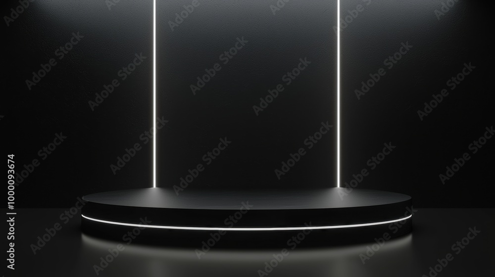 Empty Black Pedestal Platform with Minimalist Lighting Setup Empty Black Pedestal Platform with Minimalist Lighting Setup