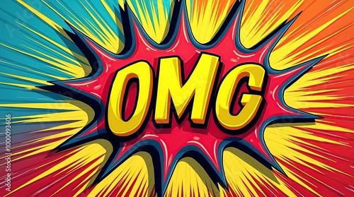 Comic book style explosion with OMG word in vibrant colors photo