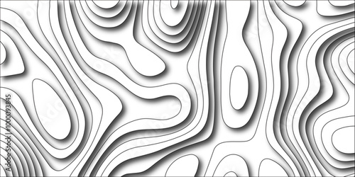 Abstract Topographic map with Geographic mountain relief. Multi layered paper art waves background & Metal plates concept. Vector Topographic canyon geometric texture with curved layers & beautiful