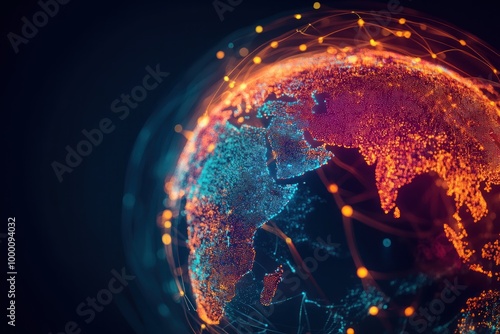 Abstract Representation of a Global Network with Interconnected Nodes