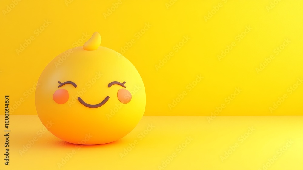 A yellow cartoon face with a smile on it is sitting on a yellow background A yellow cartoon face with a smile on it is sitting on a yellow background