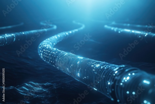 Glowing Undersea Cables in a Dark Blue Sea