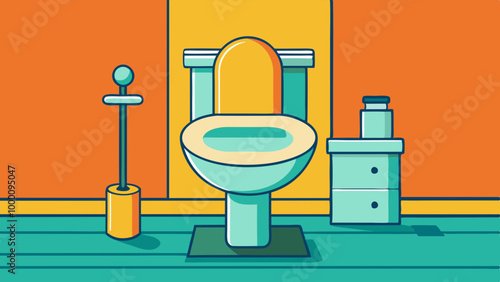 Toilet in modern bathroom illustration, vibrant colors, home sanitation concept in flat design