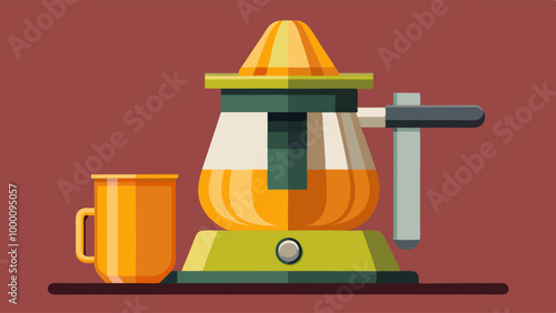 Colorful juicer with cup in flat design, kitchen appliance illustration
