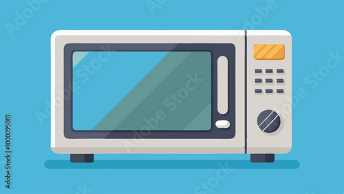 Microwave oven illustration in flat style, modern kitchen appliance with blue background