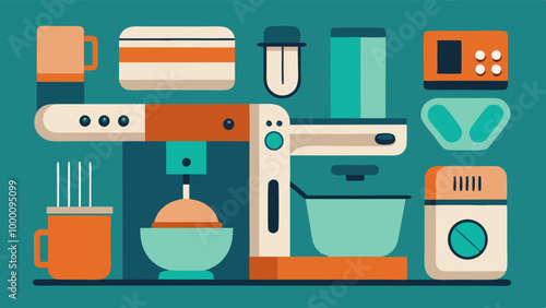 Kitchen appliances illustration in flat style, modern kitchen tools collection