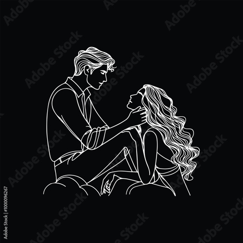 line art wedding husband wife, Mordan, kissing and romantic couple vector design.