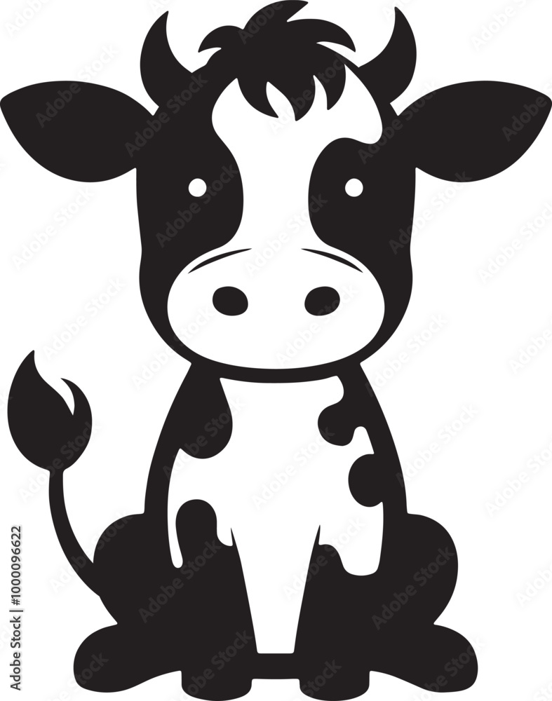 Cute cartoon-style silhouette cow vector art illustration on a white background Cute cartoon-style silhouette cow vector art illustration on a white background