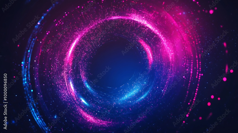 Abstract glowing circle with blue and pink light, particles and glitter. Abstract glowing circle with blue and pink light, particles and glitter.