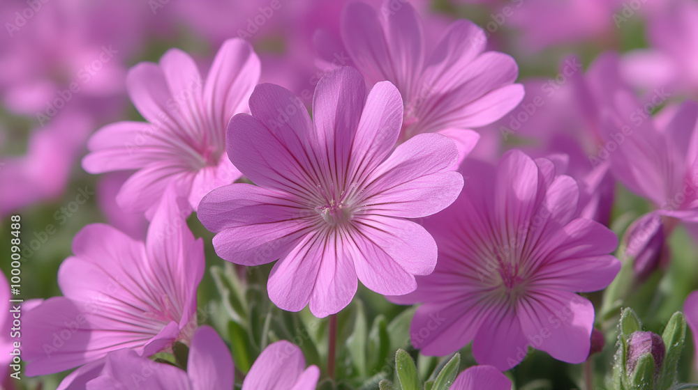 Beautiful blossoms of pink wildflowers in a vibrant field during springtime under clear blue skies Beautiful blossoms of pink wildflowers in a vibrant field during springtime under clear blue skies