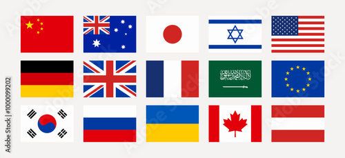 Collection of various international flags representing countries from around the world. Isolated on a white background. vector illustration