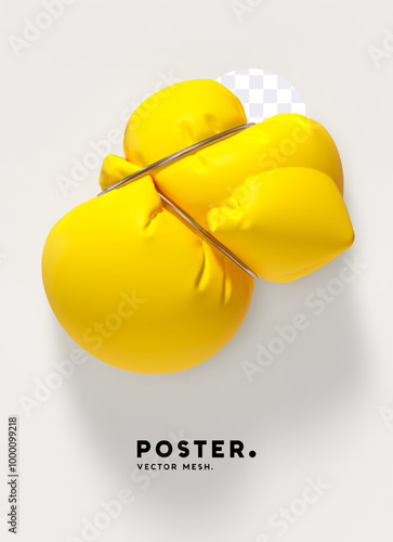 Creative abstract poster design with yellow glossy latex fabric and leather rubber. 3d object with a soft and wrinkled appearance, minimal on a white background. Vector illustration