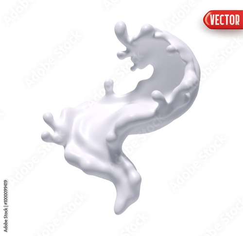 Splash of milky liquid isolated on white background. Realistic 3d element white with splash Vector illustration