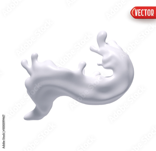 Splash of milky liquid isolated on white background. Realistic 3d element white with splash Vector illustration