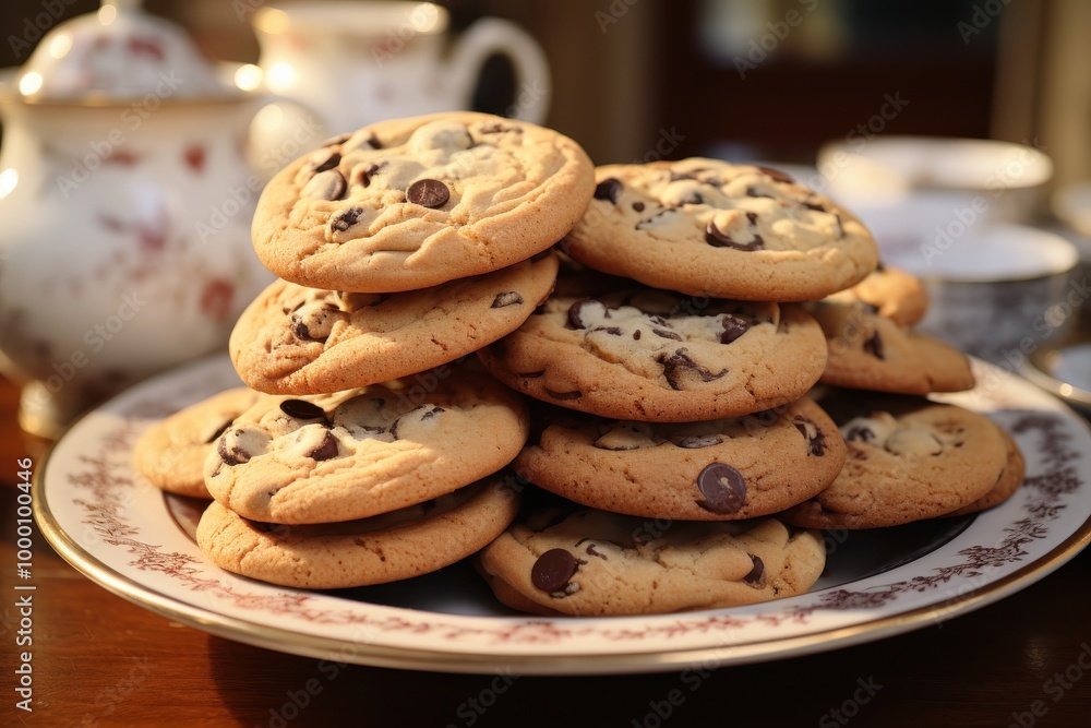 Homemade Chocolate Chip Cookies assembled in Bone China Cutlery. Homemade Chocolate Chip Cookies assembled in Bone China Cutlery.