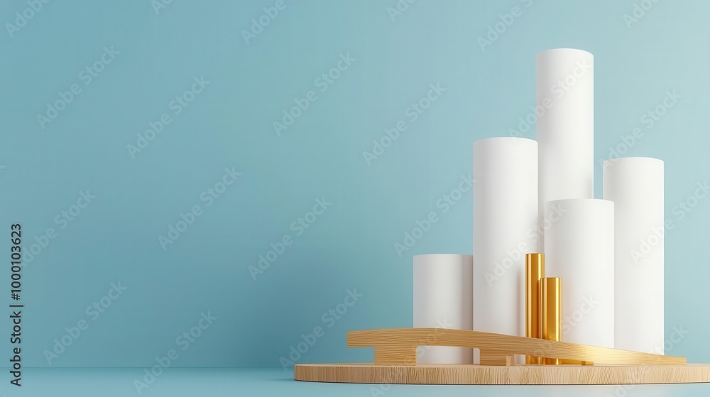 Skyscraper complex model with white towers, wooden bridges, and gold skywalks, urban future vision Skyscraper complex model with white towers, wooden bridges, and gold skywalks, urban future vision