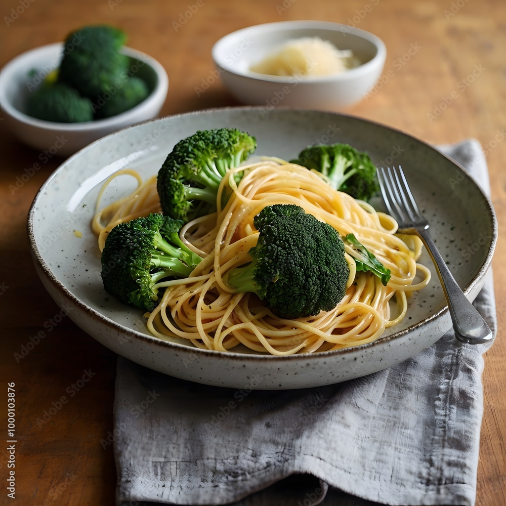 Pasta noodles with broccoli cooked Food in a restaurant Pasta noodles with broccoli cooked Food in a restaurant