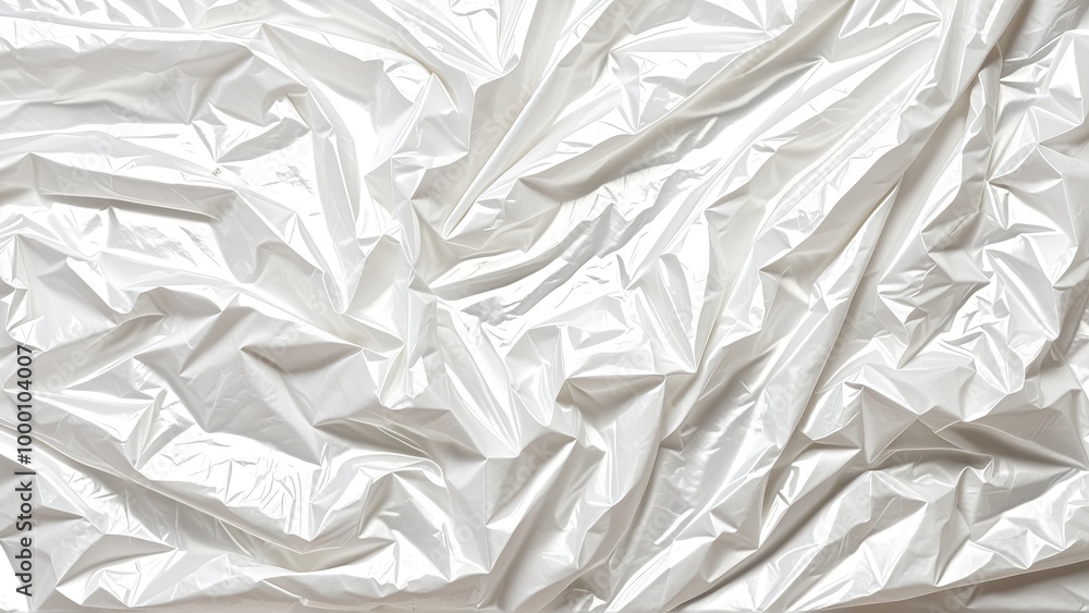 Wrinkled white plastic film texture close-up Wrinkled white plastic film texture close-up