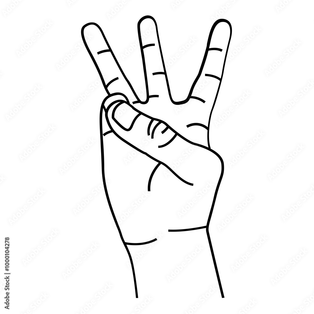 Three Count Hand Sign Illustration. Simple Gesture Vector Symbol. Three Count Hand Sign Illustration. Simple Gesture Vector Symbol.