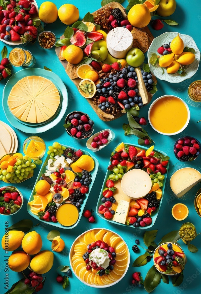 vibrant colorful food platters displayed bright backgrounds lively culinary experience, appetizer, buffet, cheese, cocktails, creative, cuisine, dining vibrant colorful food platters displayed bright backgrounds lively culinary experience, appetizer, buffet, cheese, cocktails, creative, cuisine, dining
