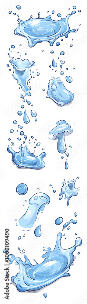A series of water droplets are shown in various sizes and positions. Concept of movement and fluidity, as if the water droplets are in constant motion A series of water droplets are shown in various sizes and positions. Concept of movement and fluidity, as if the water droplets are in constant motion