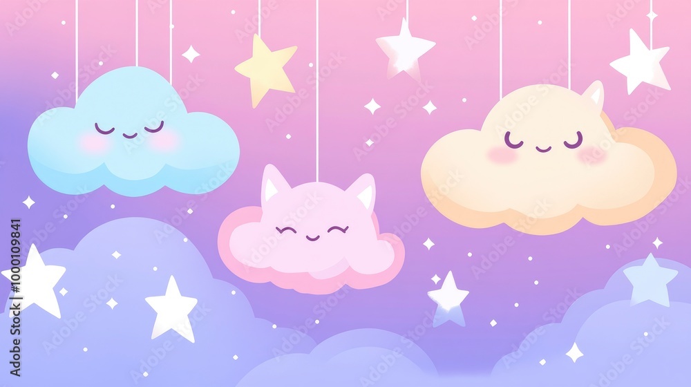Cute pastel background with stars and clouds Cute pastel background with stars and clouds