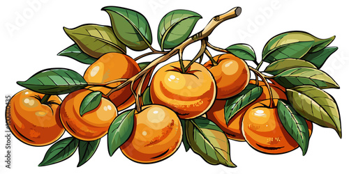 orange with leaves and branch - vector illustration of orange isolated on white, orange vector art