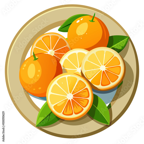 orange on a plate - vector illustration of orange isolated on white, orange vector art