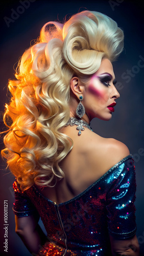 Portrait of drag queen. View from the back photo