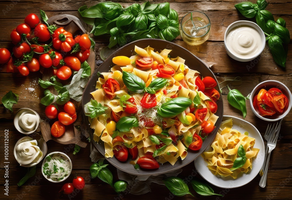 vibrant pasta dishes showcasing colorful ingredients fresh garnishes eye catching culinary creations, vegetable, sauce, herb, spirals, fusilli, farfalle vibrant pasta dishes showcasing colorful ingredients fresh garnishes eye catching culinary creations, vegetable, sauce, herb, spirals, fusilli, farfalle